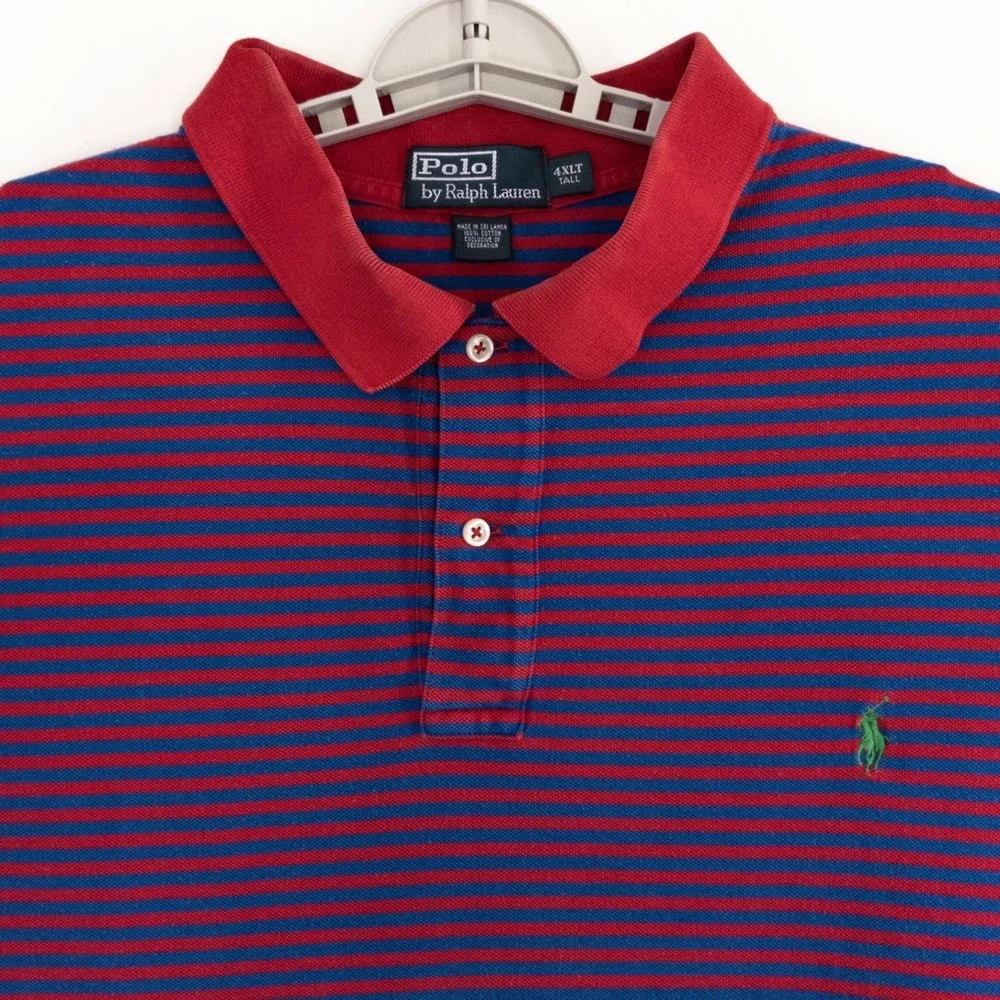 Polo Ralph Lauren Men's 4XLT Tall Red Blue Striped Short Sleeve Pique Polo Shirt